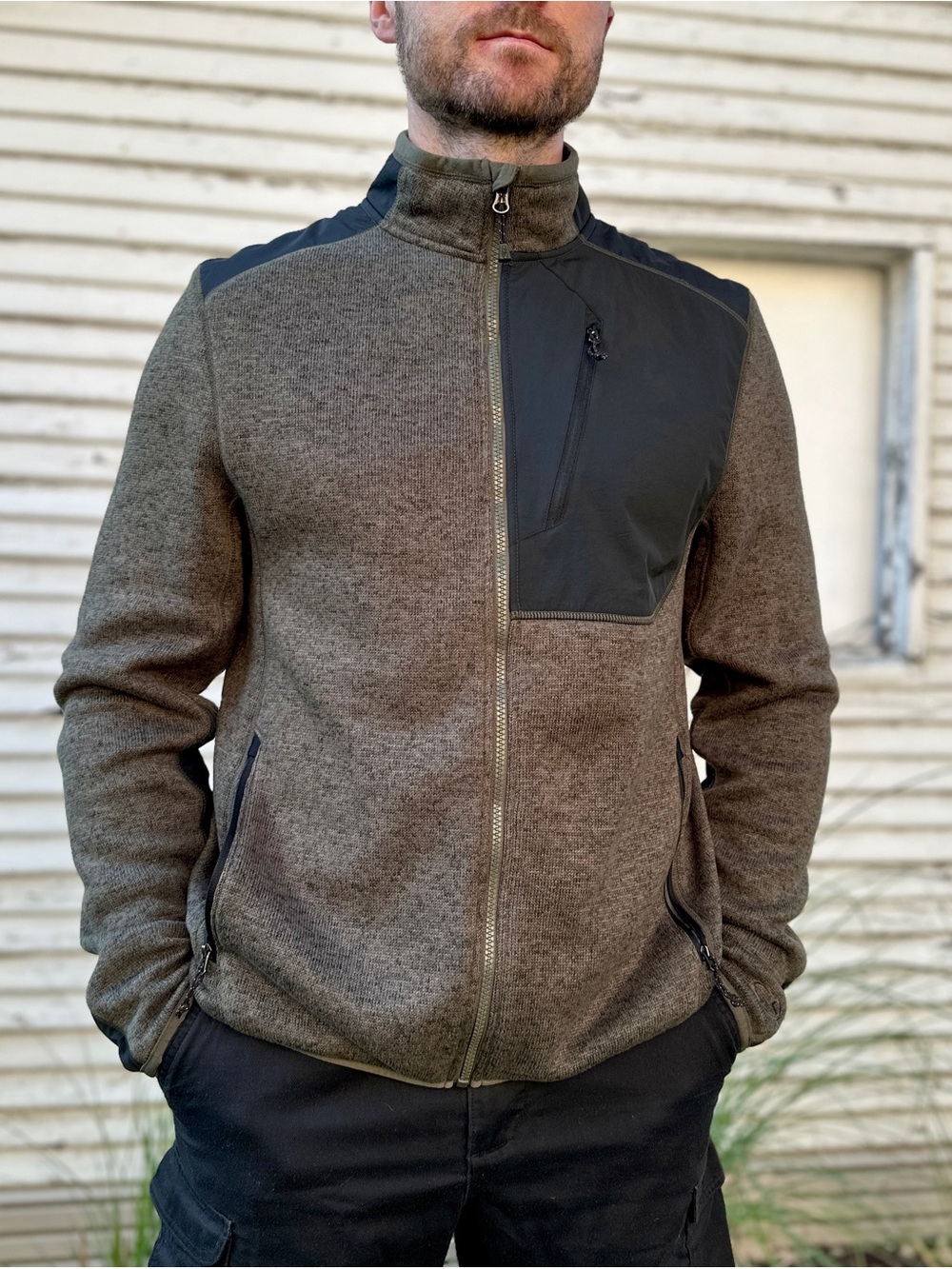 Champion Olive Green & Black Full-Zip Men's Sweater